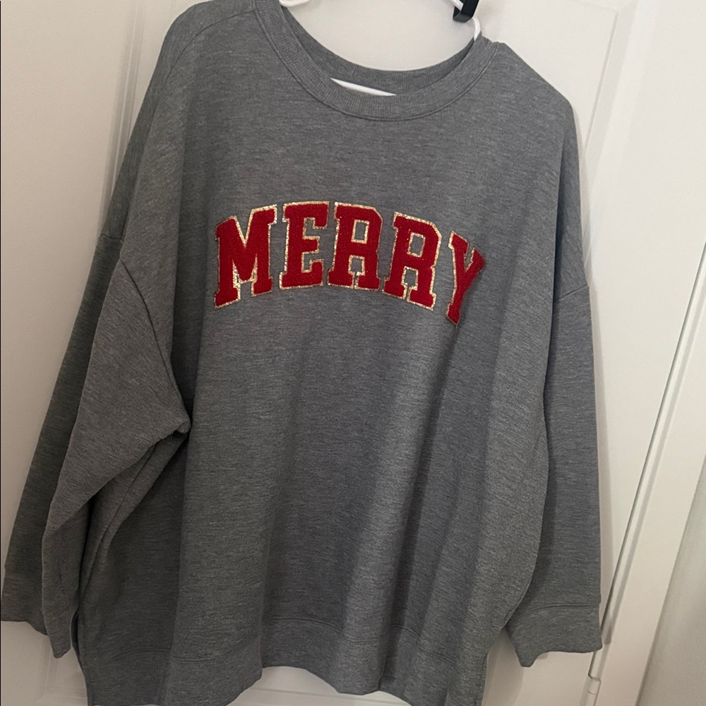 Terra & Sky Gray Sweatshirt with Red 'Merry'